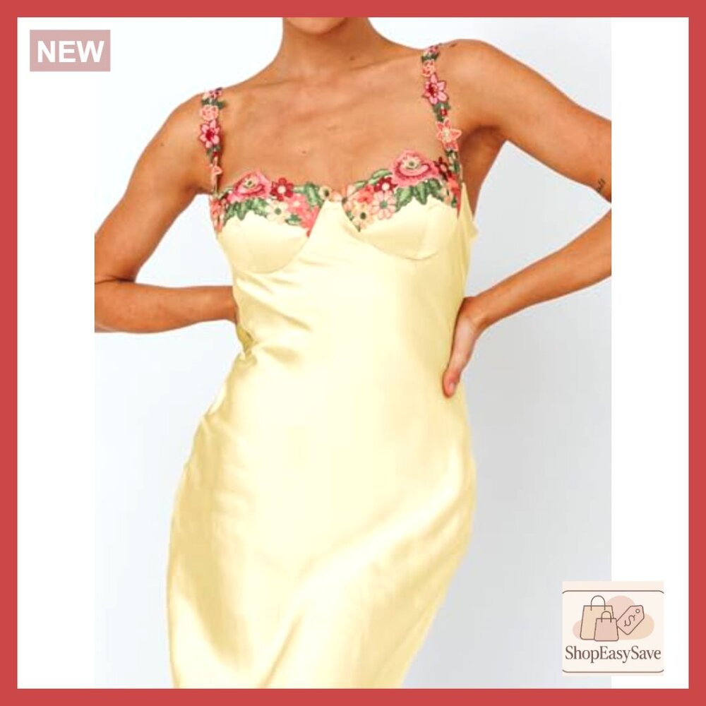 Satin Maxi Dress Elegant Formal Backless Sweetheart Neckline Floral Embroidered